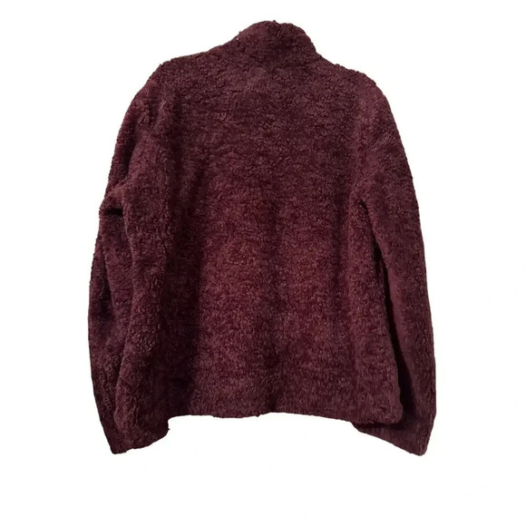 Pendleton Burgandy Sherpa pull over pleaid wool accents L - Picture 2 of 10